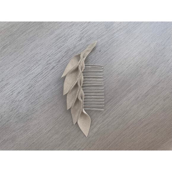 Artisan Handmade Taupe Suede Leather Petal Hair Comb - Picture 8 of 8